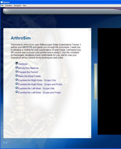 ArthroSim Main Menu